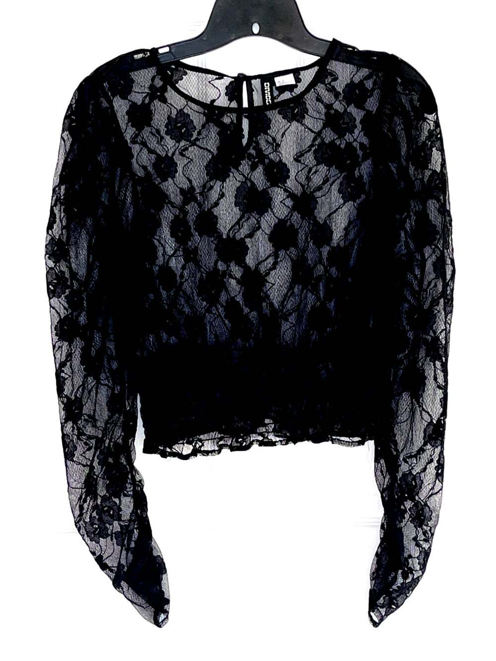 H&M Divided Womens Sheer Black Floral Lace Top Sz S Romantic Goth Whimsigoth